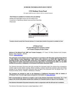 UTI Medium Term Fund (An Open Ended Income Scheme with No Assured Returns)