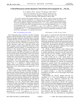 Critical Phenomena and the Quantum Critical Point of Ferromagnetic Zr1�Xnbxzn2