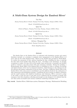 A Multi-Dam System Design for Zambezi River∗