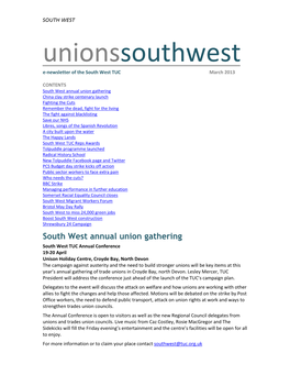 Unionssouthwest E-Newsletter of the South West TUC March 2013