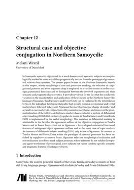 Structural Case and Objective Conjugation in Northern Samoyedic Melani Wratil University of Düsseldorf