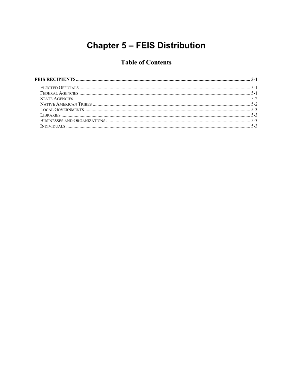 Chapter 5, Final Environmental Impact Statement Distribution