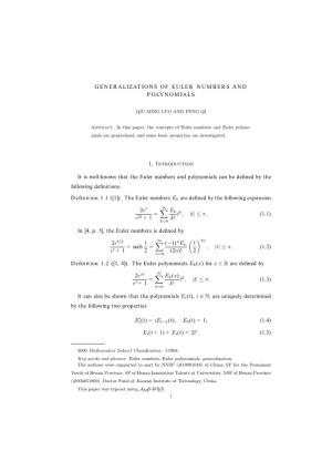 Generalizations of Euler Numbers and Polynomials 1