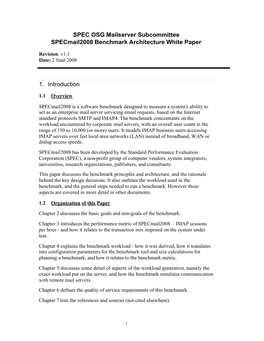 SPEC OSG Mailserver Subcommittee Specmail2008 Benchmark Architecture White Paper