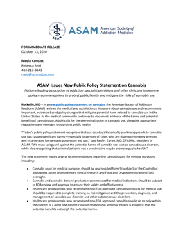 ASAM Issues New Public Policy Statement on Cannabis