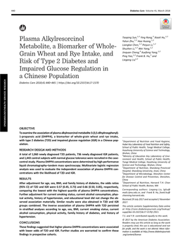 Plasma Alkylresorcinol Metabolite, a Biomarker of Whole-Grain Wheat