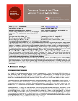 Emergency Plan of Action (Epoa) Vanuatu: Tropical Cyclone Donna