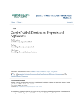 Gumbel-Weibull Distribution: Properties and Applications Raid Al-Aqtash Marshall University, Alaqtash@Marshall.Edu