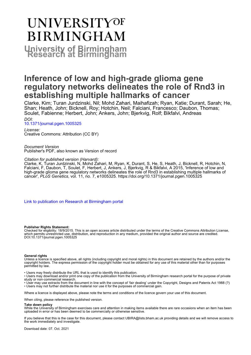 Inference of Low and High-Grade Glioma Gene