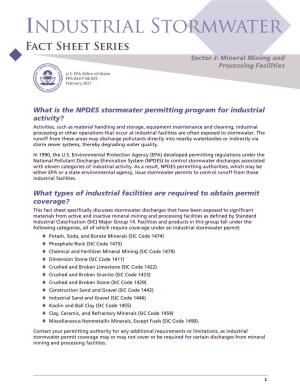Industrial Stormwater Fact Sheet Series Sector J: Mineral Mining and Processing Facilities U.S