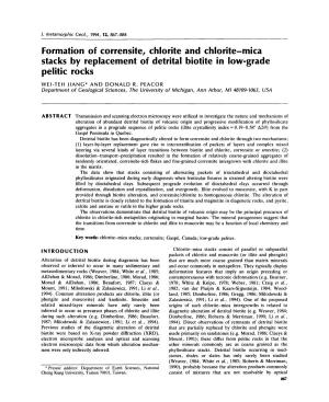 Formation of Corrensite, Chlorite and Chlorite-Mica Stacks by Replacement of Detrital Biotite in Low-Grade Pelitic Rocks
