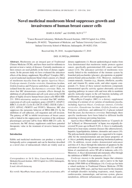 Novel Medicinal Mushroom Blend Suppresses Growth and Invasiveness of Human Breast Cancer Cells