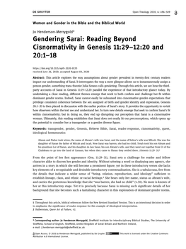 Gendering Sarai: Reading Beyond Cisnormativity in Genesis 11:29–12:20 and 20:1–18
