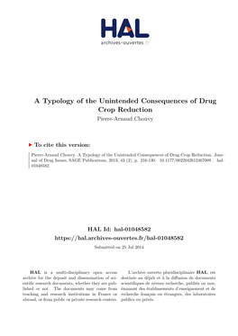 A Typology of the Unintended Consequences of Drug Crop Reduction Pierre-Arnaud Chouvy