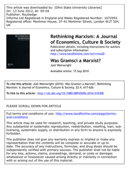 Was Gramsci a Marxist? Joel Wainwright Available Online: 15 Sep 2010