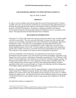 USCID Fourth International Conference 417 GHAZI BAROTHA PROJECT on INDUS RIVER in PAKISTAN Engr. Dr. Illahi. B. Shaikh1 ABSTRACT