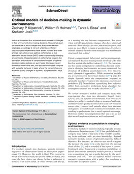 Optimal Models of Decision-Making in Dynamic Environments