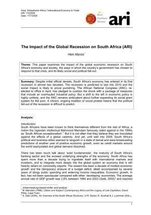 The Impact of the Global Recession on South Africa (ARI)