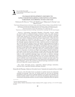 Plumage Development and Molt in Long-Tailed Manakins (Chiroxiphia Linearis): Variation According to Sex and Age S�������� M