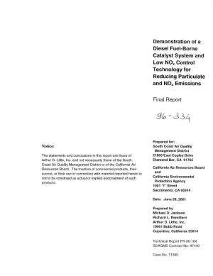 2001-06-21 Demonstration of a Diesel Fuel Borne Catalyst System And