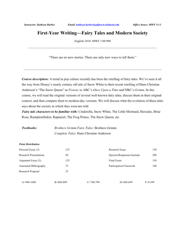 First-Year Writing—Fairy Tales and Modern Society