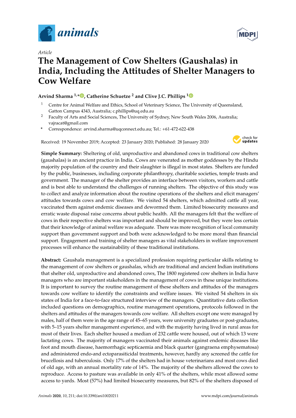 The Management of Cow Shelters (Gaushalas) in India, Including the Attitudes of Shelter Managers to Cow Welfare