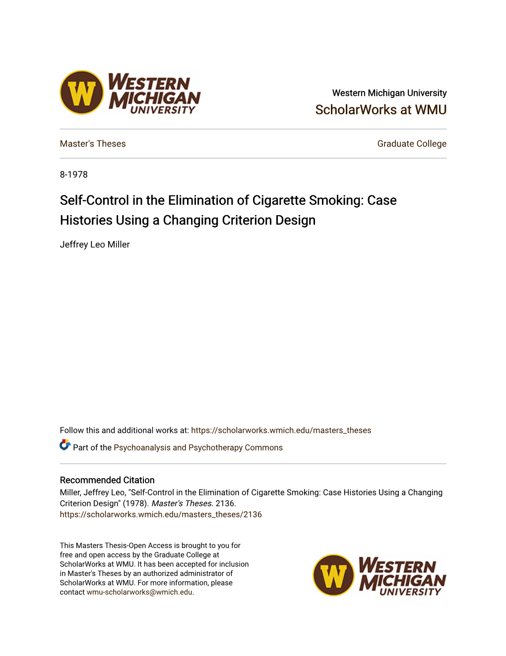 Self-Control in the Elimination of Cigarette Smoking: Case Histories Using a Changing Criterion Design