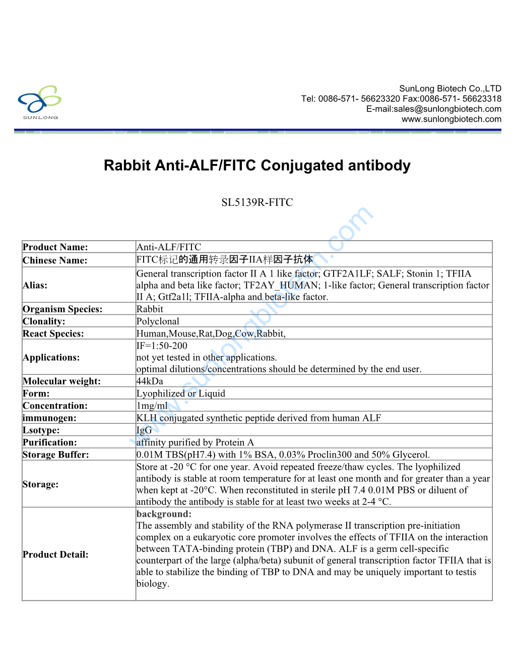 Rabbit Anti-ALF/FITC Conjugated Antibody