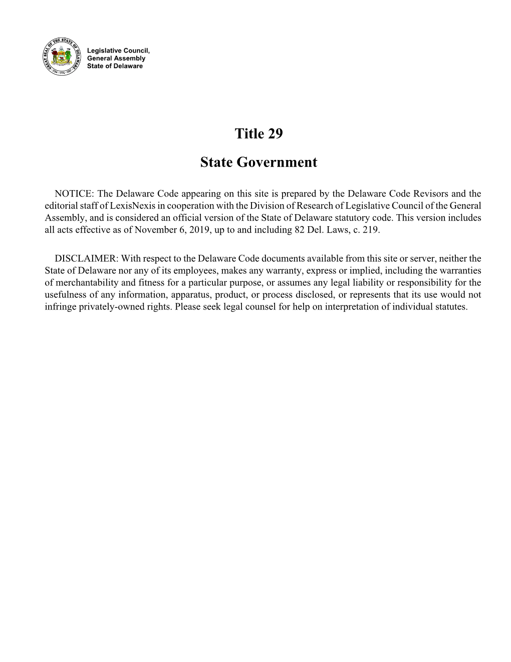 Title 29 State Government