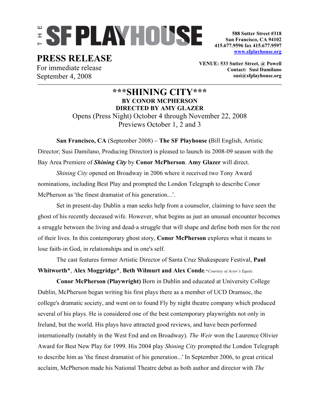 ***Shining City*** Press Release