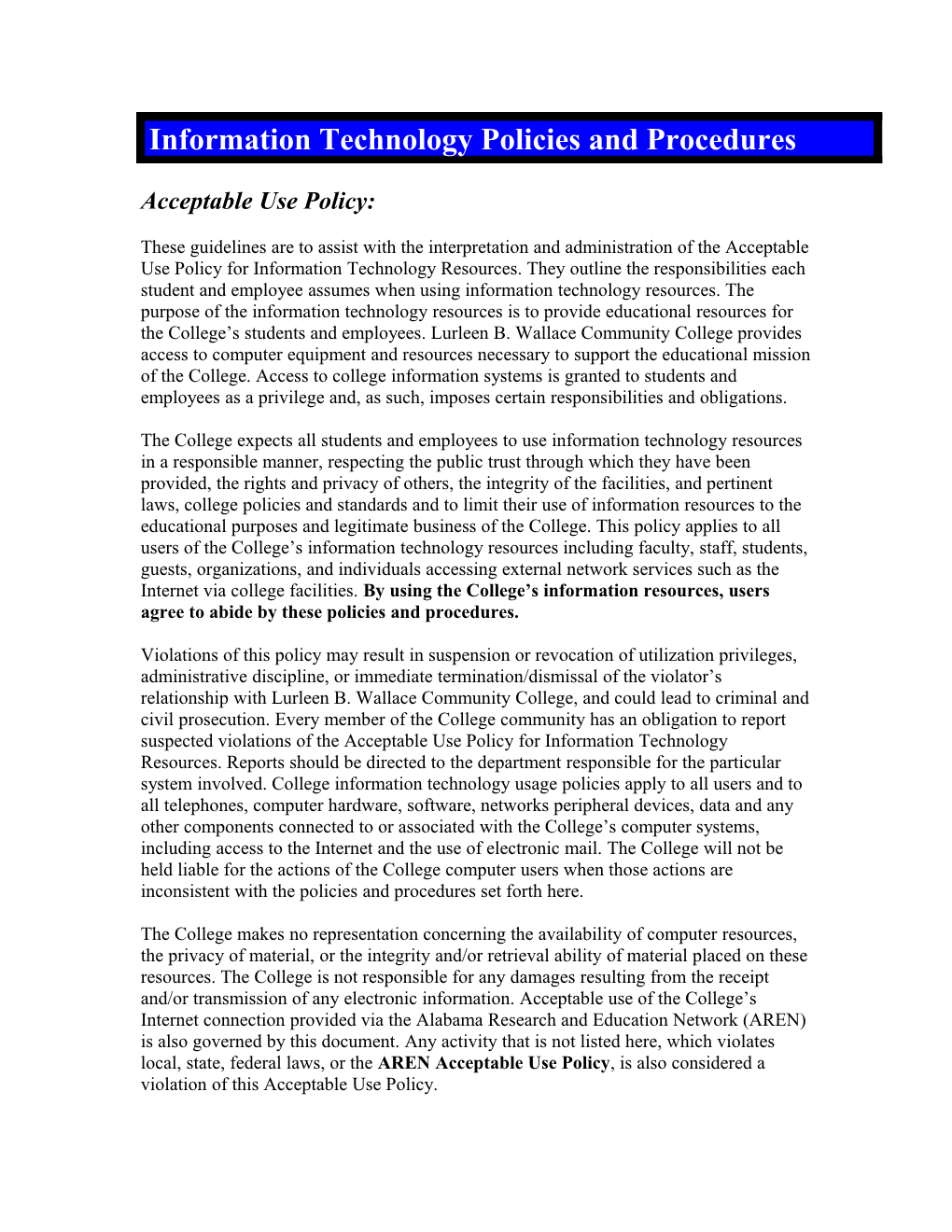 Information Technology Policies and Procedures