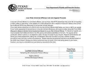 Low-Risk Criminal Offense List and Appeal Process
