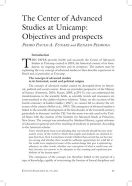 The Center of Advanced Studies at Unicamp: Objectives and Prospects Pedro Paulo A