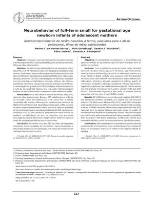 Neurobehavior of Full-Term Small for Gestational Age Newborn Infants Of