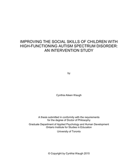 Improving the Social Skills of Children with High-Functioning Autism Spectrum Disorder: an Intervention Study