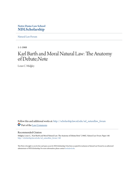 Karl Barth and Moral Natural Law: the Anatomy of Debate;Note Louis C