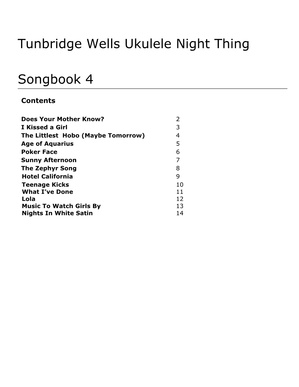 Tunbridge Wells Ukulele Night Thing Songbook 4