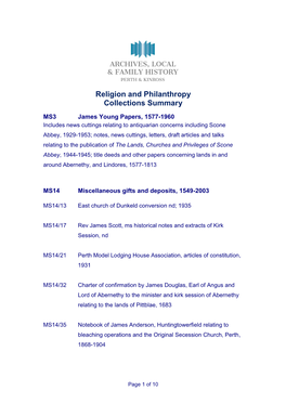 Religion and Philanthropy Collections Summary