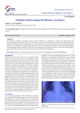 Chilaiditi Syndrome-Diagnostic Dilemma: Case Report Sunder G*1 and Vaishali S1 1Medical College & Hospital NIT, Faridabad, India