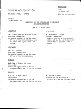 C/65 GENERAL AGREEMENT on 14 March 1966 TARIFFS and TRADE Limited Distribution