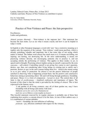 Practice of Non-Violence and Peace: the Jain Perspective