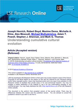 Understanding Cumulative Cultural Evolution