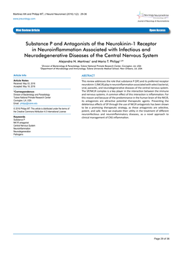 Substance P and Antagonists of the Neurokinin-1 Receptor In