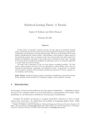 Statistical Learning Theory: a Tutorial