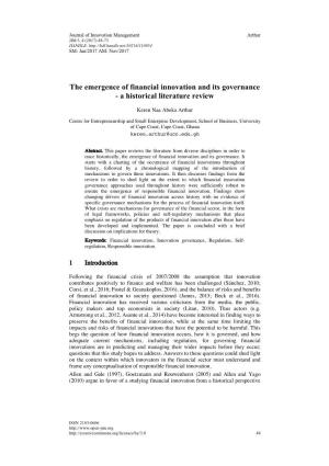 The Emergence of Financial Innovation and Its Governance - a Historical Literature Review