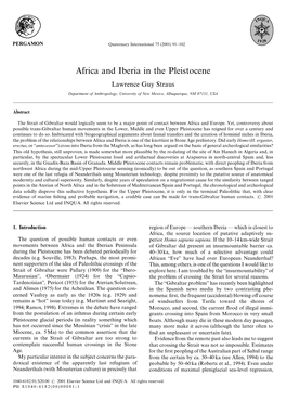 Africa and Iberia in the Pleistocene Lawrence Guy Straus Department of Anthropology, University of New Mexico, Albuquerque, NM 87131, USA