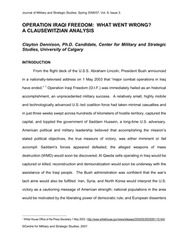 Operation Iraqi Freedom: What Went Wrong? a Clausewitzian Analysis