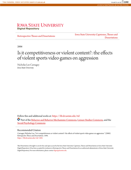 The Effects of Violent Sports Video Games on Aggression Nicholas Lee Carnagey Iowa State University