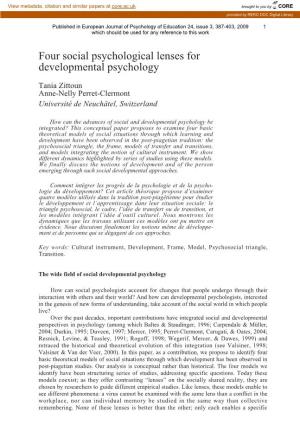 Four Social Psychological Lenses for Developmental Psychology