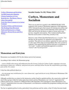 Corbyn, Momentum and Socialism